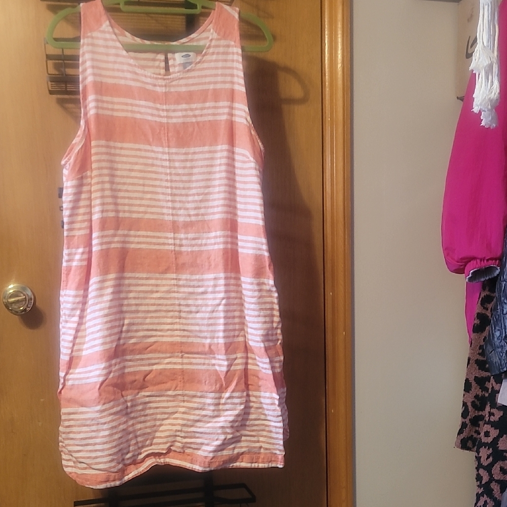 Old Navy Coral and White Striped Tank Top Dress